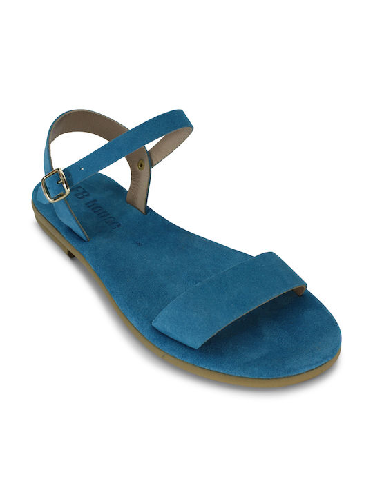 Women's anatomic leather sandal in turquoise color