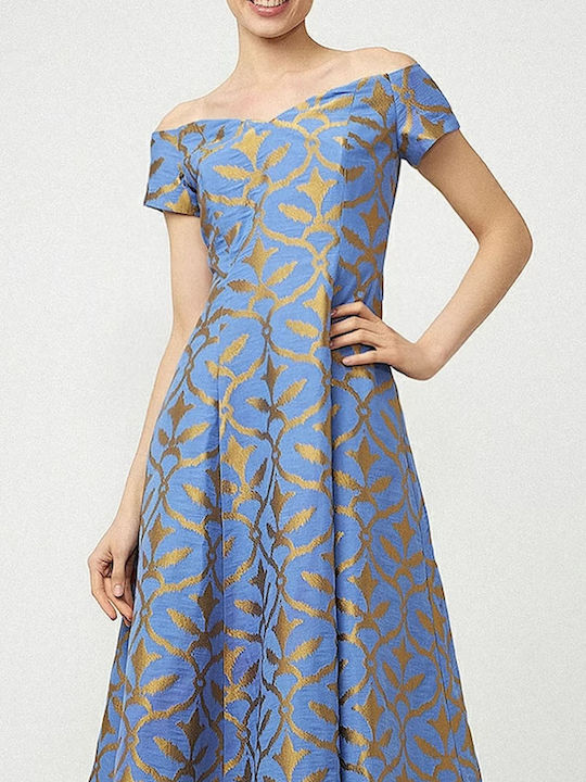 Desiree Καλοκαιρινό Midi Φόρεμα για Γάμο / Βάπτιση Off-Shoulder Γαλάζιο