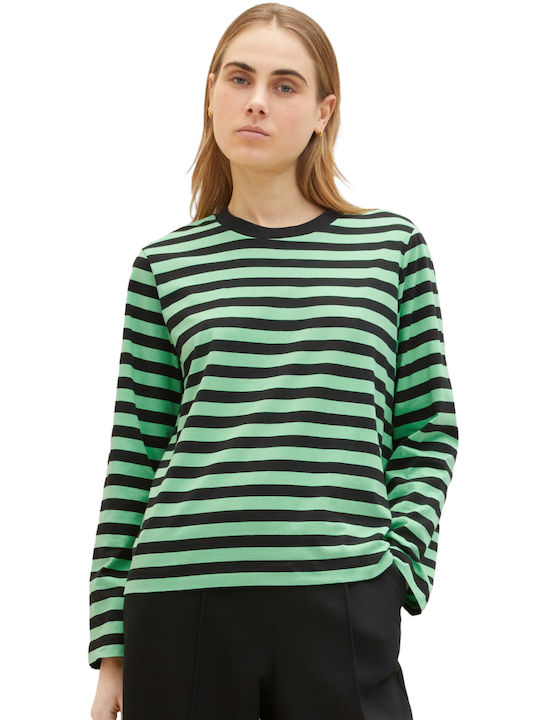 Tom Tailor Women's Blouse Long Sleeve Striped Green