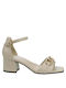 Marco Tozzi Anatomic Leather Women's Sandals with Ankle Strap Cream Gold with Chunky Medium Heel 2-28317-20 405