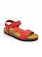 Plakton Anatomic Leather Women's Sandals with Ankle Strap Red