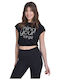 Damen Sommer Crop Top Baumwolle Kurzarm Schwarz