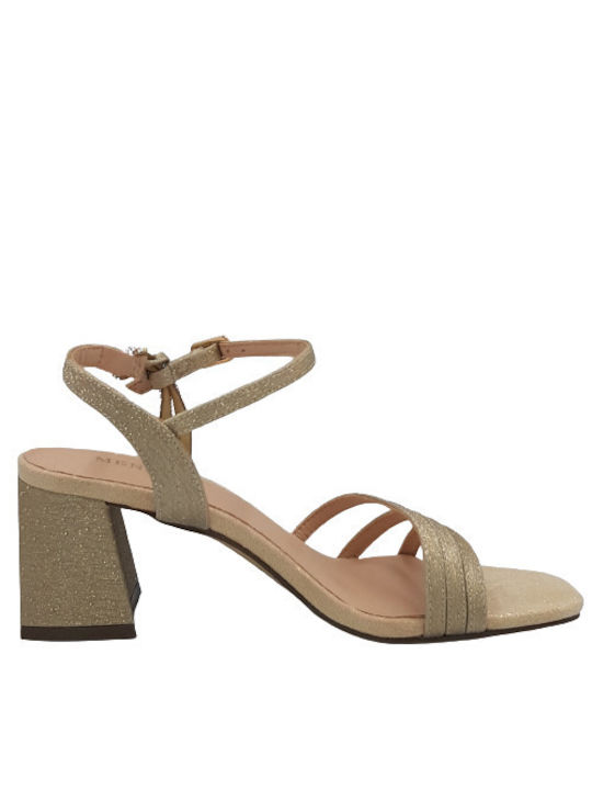 Menbur Women's Sandals Gold with Chunky Medium Heel 24152-00