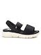 Xti Leather Women's Flat Sandals Anatomic in Black Color