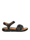 Leather Women's Flat Sandals with Strap in Black Color