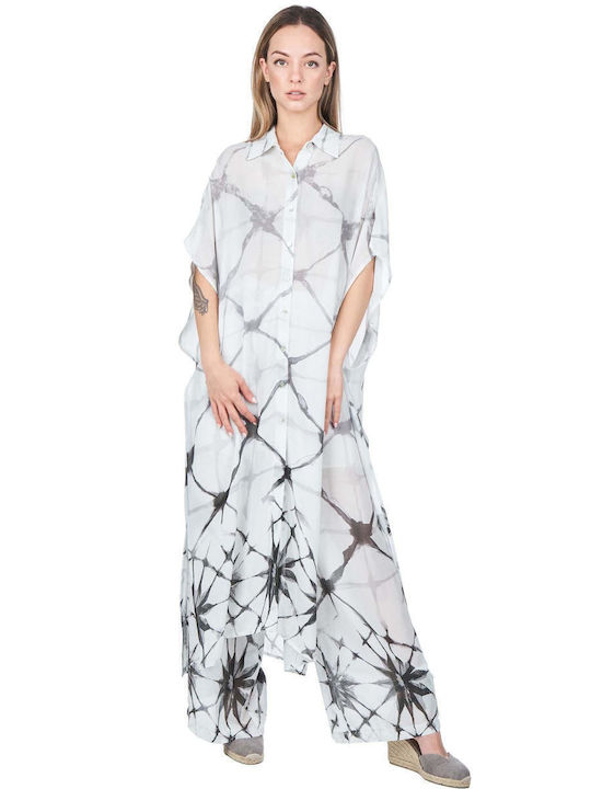 Sommer Maxi Hemdkleid Weiß
