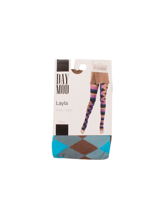 Tights 70 Denim geometric shapes LAYLA-Blue