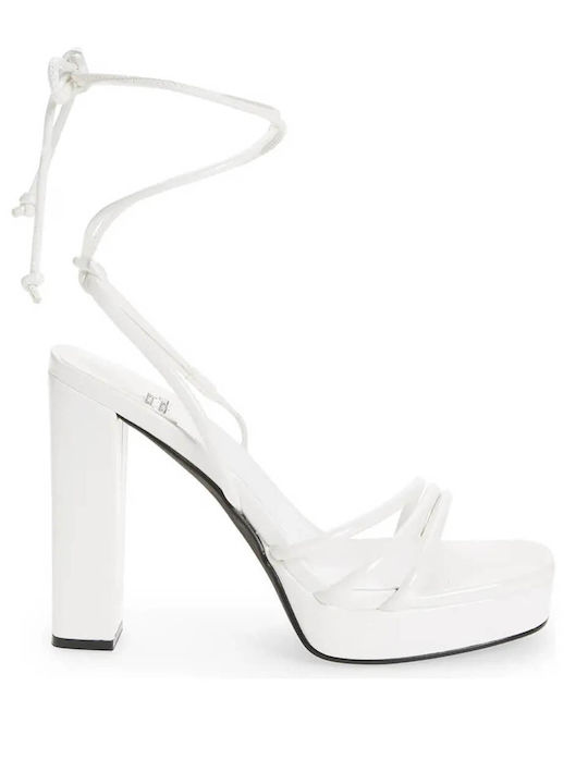 Jeffrey Campbell Platform Leather Women's Sandals with Laces White with Chunky High Heel