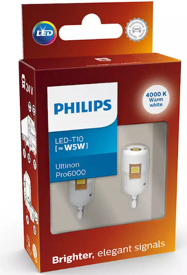 Philips Λάμπες Αυτοκινήτου Ultinon Pro6000 T10 LED 4000K Φυσικό Λευκό 24V 2τμχ