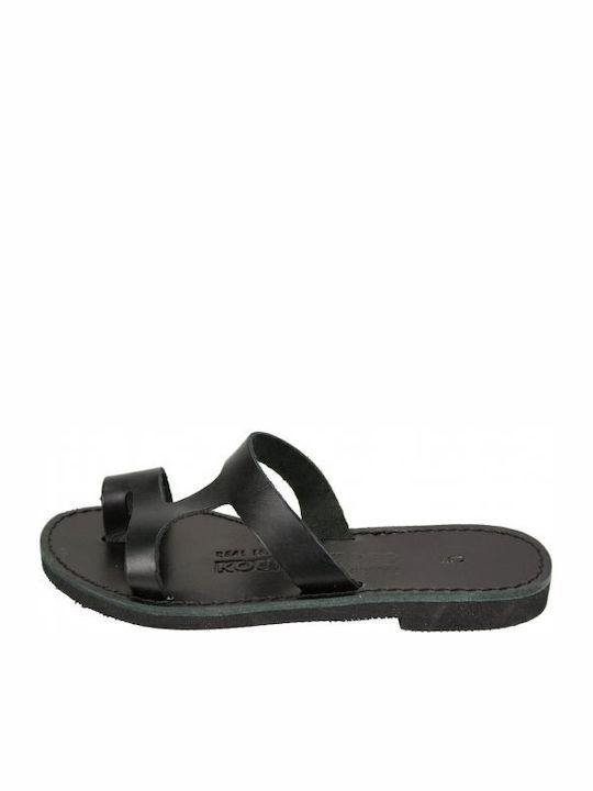 Leather Women's Flat Sandals in Black Color