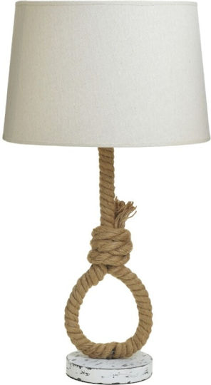 Inart Table Lamp from Rope for Socket E27 with White Shade and Base