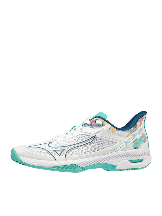 Mizuno Wave Exceed Tour 5 CC Γυναικεία Παπούτσια Τένις για Σκληρά Γήπεδα White / Turquoise / Moroccan Blue