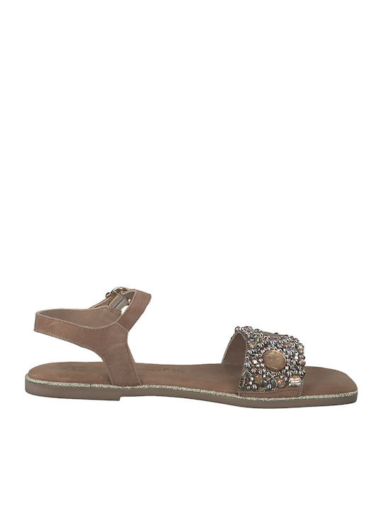 Women's Flat Sandals with Strap in Beige Color