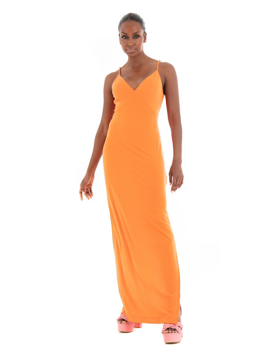 Guess Ramsha Καλοκαιρινό Maxi Φόρεμα με Σκίσιμο Πορτοκαλί