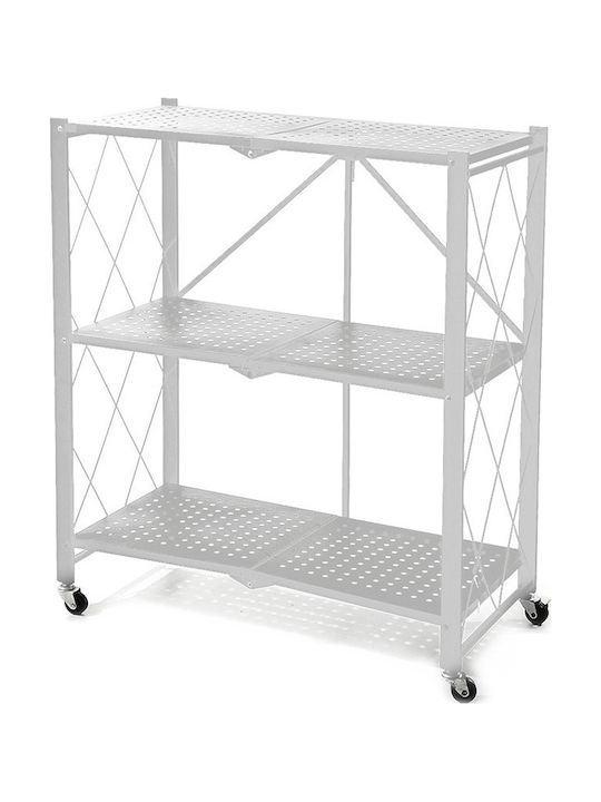 Raft Metalic 726124 3 Rafturi Roți Albe 71x34x87cm Pliabil