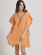 Ble Resort Collection ΧΡΩΜΑ ΟΝΕ SIZE 100% Γυναικείο Φόρεμα Παραλίας Πορτοκαλί