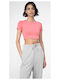Damen Sport Crop Top Kurzarm Rosa