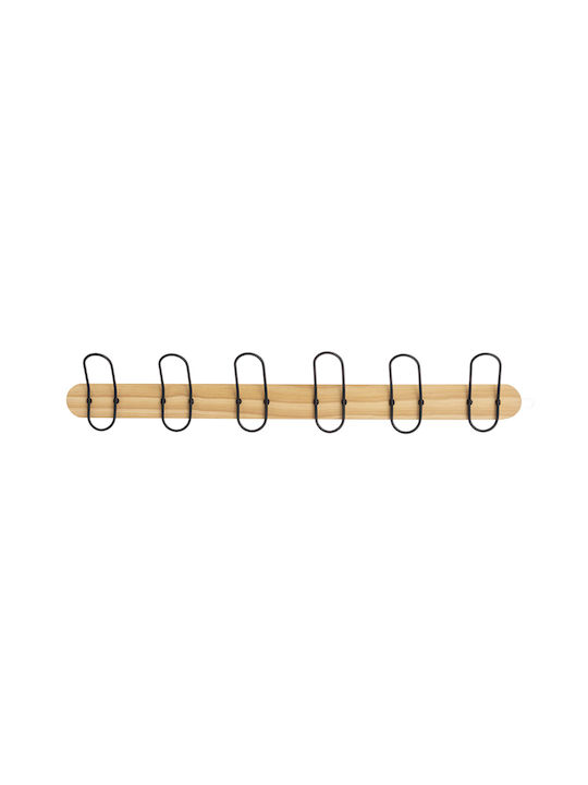 5Five Wooden Wall Hanger 6 Hooks Black 77x13.5x5.5cm