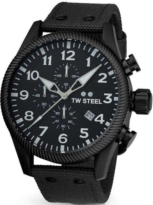 TW Steel Volante Ceas Barbati 48mm Cronograf Baterie cu Culoare Neagră de Textil Brățară