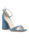 Fabric Sandals with Strass Turquoise Glitter