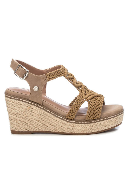 Xti Women's Fabric Ankle Strap Platforms Beige