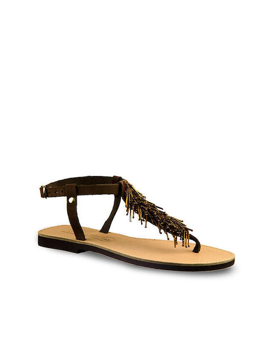 LEATHER COFFEE SANDAL WITH BEADS