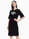 Summer Mini T-Shirt Dress with Slit Black