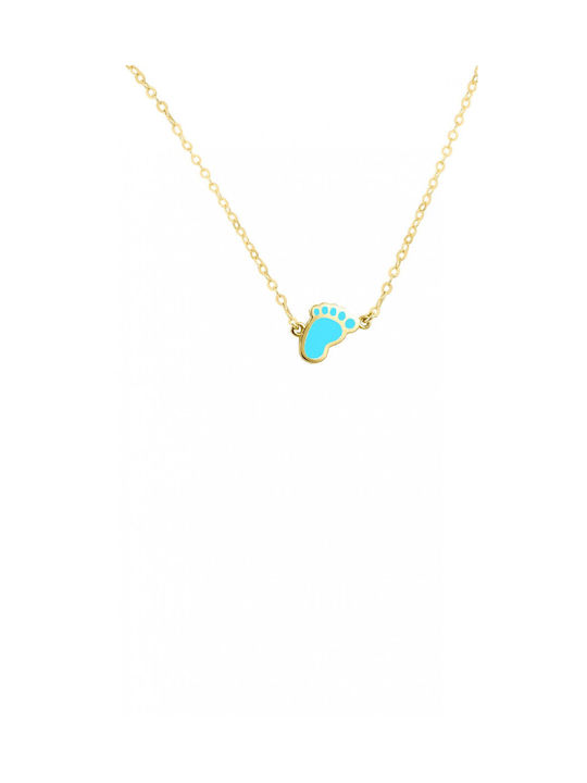 9K gold necklace with paw print and light blue enamel