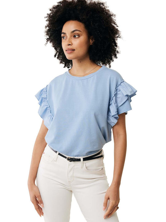 Mexx Women's Summer Blouse Cotton Short Sleeve Blue