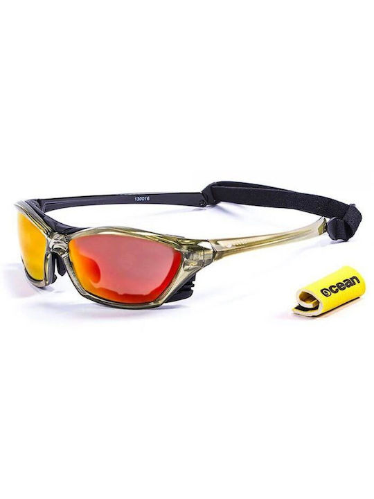 Ocean Sunglasses Lake Garda Ανδρικά Γυαλιά Ηλίου με Πράσινο Κοκκάλινο Σκελετό και Κόκκινο Polarized Καθρέφτη Φακό Green Transparent / RevoRed