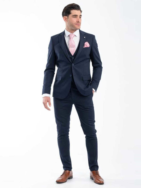 Vittorio Artist Men's Suit with Vest Slim Fit Blue