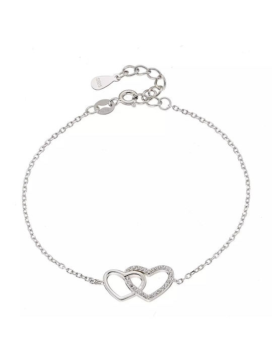 Oxzen Bracelet Chain with design Heart made of Silver Gold Plated with Zircon