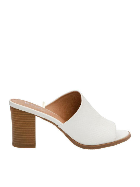 Piele Mule cu Gros cu gleznă înaltă Toc în Culoare Alb