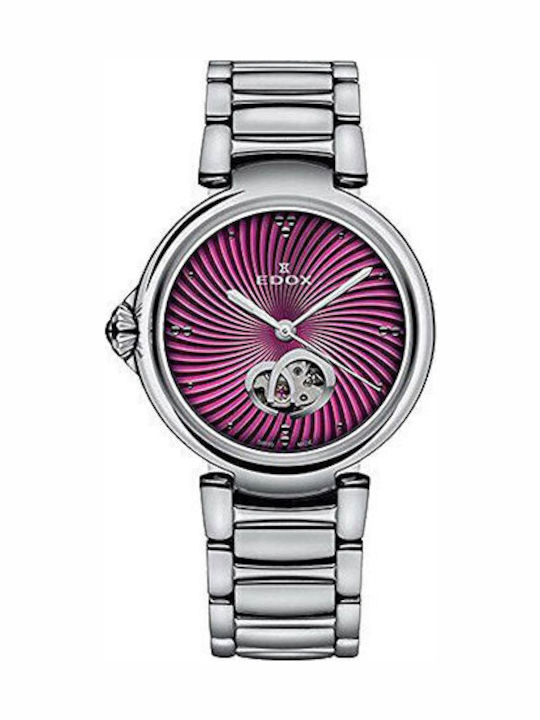 Edox Γυναικείο Ρολόι 33mm Αυτόματο με Ασημί Μεταλλικό Μπρασελέ