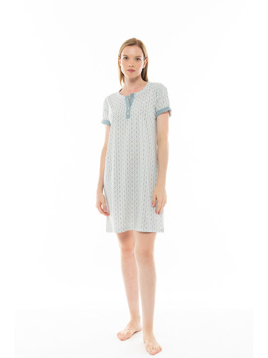 Pink Label Summer Cotton Women's Nightdress Light Blue