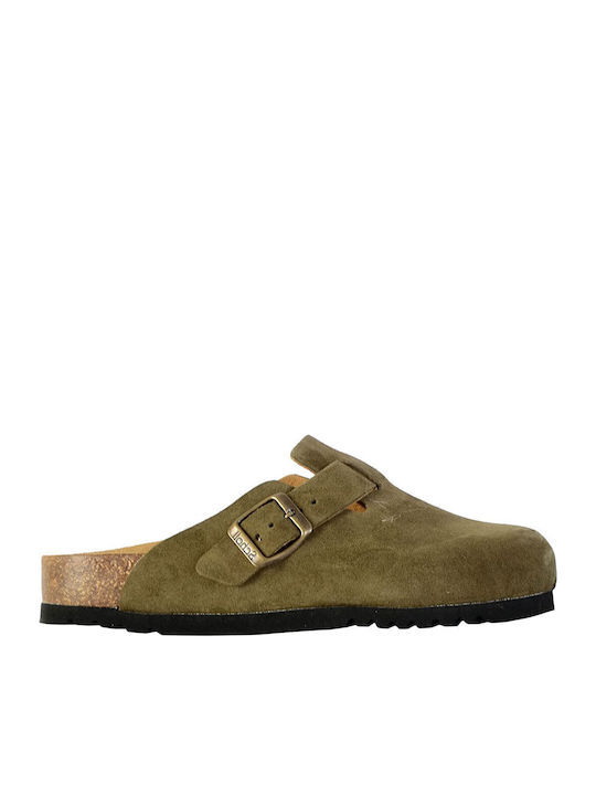Scholl Fae Leather Winter Women's Slippers Green