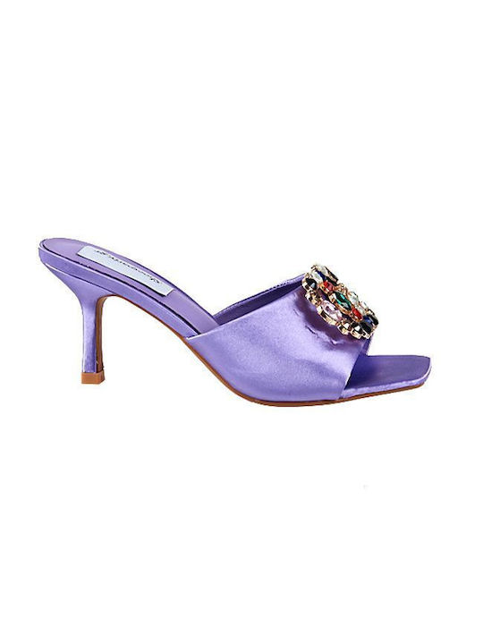 Elenross Satin Mules with Thin High Heel in Lil...