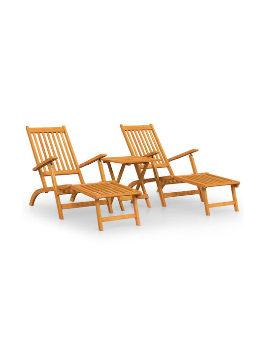 Deckchair Wooden Brown with Table 2pcs 167x56x75cm.