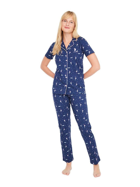 U.S. Polo Assn. Sommer Damen Pyjama-Set Baumwolle Marineblau