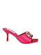 Satin Mules with Thin High Heel in Fuchsia Color