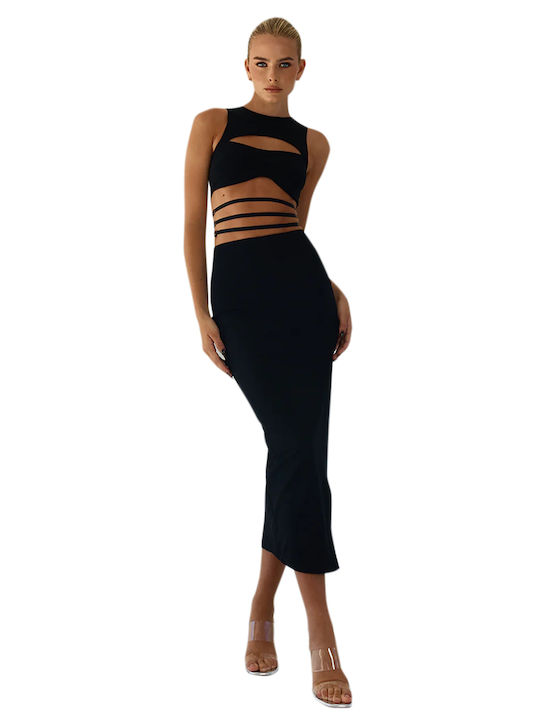 Runaway Summer Midi Evening Dress Black