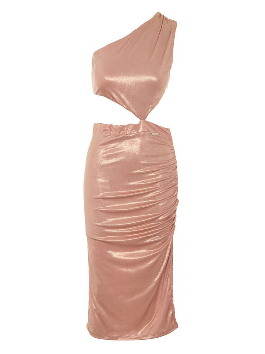 Καλοκαιρινό Midi Βραδινό Φόρεμα Misty Rose Metallic