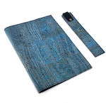 Set of book cover / case and bookmark in blue cork