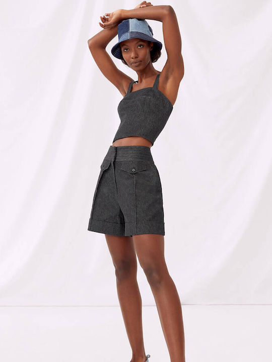 Karl Lagerfeld pentru Femei de Vară Crop Top din Bumbac fără Mâneci Albastru marin