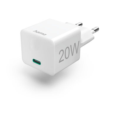 HAMA Зарядно без кабел с USB-C порт 20W Доставка на енергия Бял (201650)