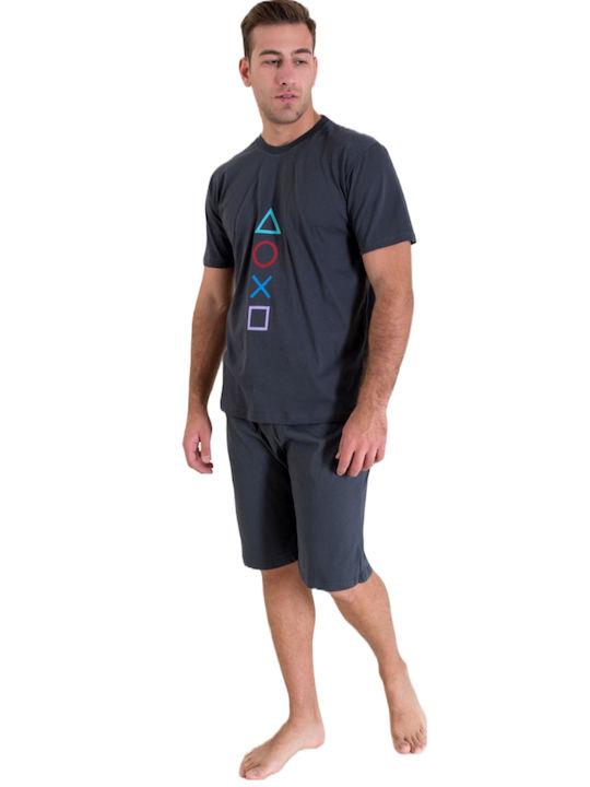 Happy Family Men's Summer Cotton Pyjama Set with Shorts Anthracite AB-KH557