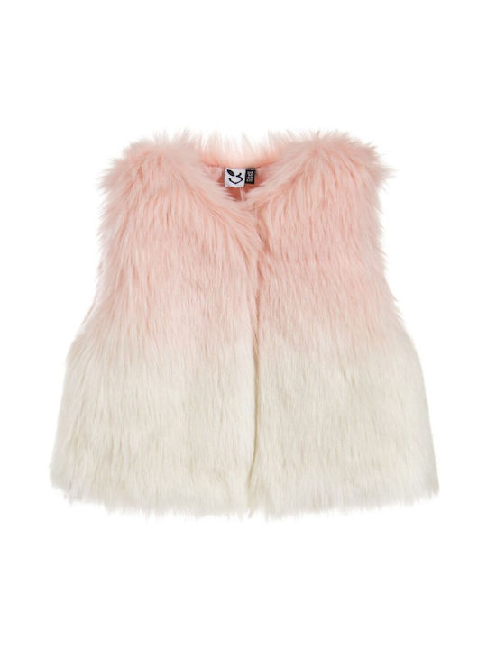 Sleeveless fur jacket white pink (3M16012)