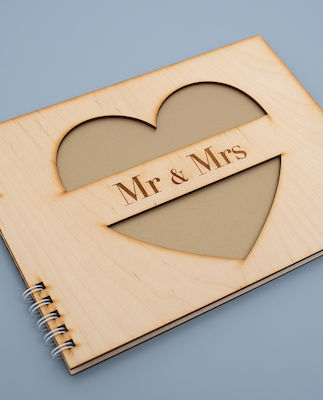 Lifelikes Cartea de dorințe de nuntă - Inimă Mr & Mrs din lemn
