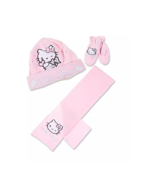 Hello Kitty SET beanie gloves scarf, Color Pink