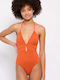 Funky Buddha One-Piece Swimsuit with Open Back Orange Rust